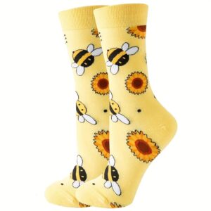 Bumble Bee and Sunflowers Pattern Socks