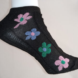 Vibrant Floral Print Anklet Socks - Black