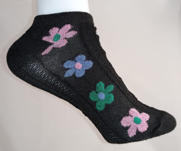 Vibrant Floral Print Anklet Socks - Black