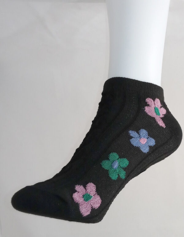 Vibrant Floral Print Anklet Socks - Black