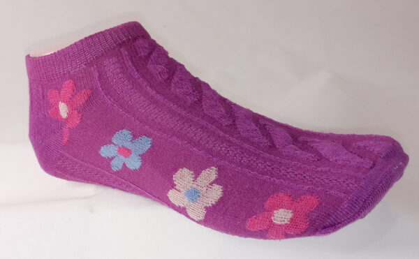 Vibrant Floral Print Anklet Socks - Purple