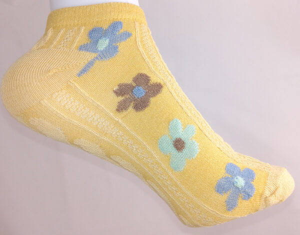 Vibrant Floral Print Anklet Socks - Yellow