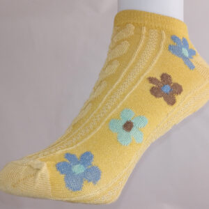 Vibrant Floral Print Anklet Socks - Yellow