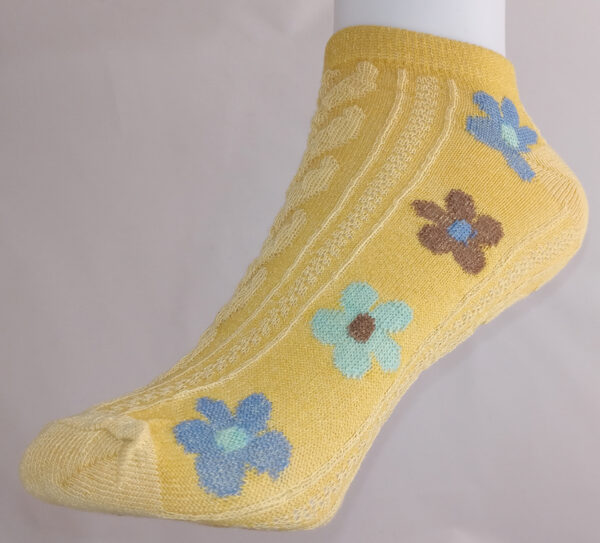 Vibrant Floral Print Anklet Socks - Yellow